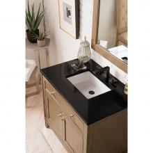James Martin Furniture 305-V36-WWW-3IBK - Chicago 36'' Single Vanity, Whitewashed Walnut, with  3 CM Iconic Black Quartz Top w/ Si