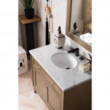 James Martin Furniture 305-V36-WWW-3OCAR - Chicago 36'' Single Vanity, Whitewashed Walnut, with  3 CM Carrara White Top w/ Oval Sin