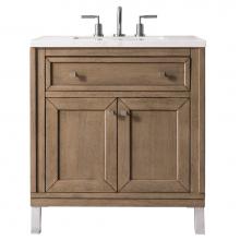 James Martin Furniture 305-V30-WWW-3ODSC - Chicago 30'' Single Vanity Whitewashed Walnut w/ 3 CM Santa Cecilia Top