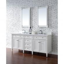 James Martin Furniture 650-V72-BW-3CLW - Brittany 72'' Bright White Double Vanity w/ 3 CM Classic White Quartz Top