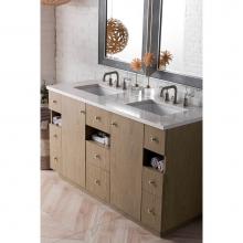 James Martin Furniture 960-V60D-SAP-3EJP - Seaside 60'' Double Vanity, Silver Apricot w/ 3 CM Eternal Jasmine Pearl Quartz Top