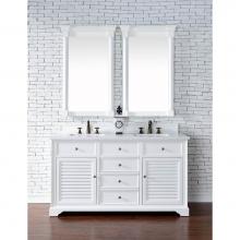 James Martin Furniture 238-104-V60D-BW-3CLW - Savannah 60'' Double Vanity Cabinet, Bright White, w/ 3 CM Classic White Quartz Top