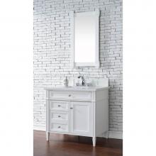 James Martin Furniture 650-V36-BW-3CLW - Brittany 36'' Bright White Single Vanity w/ 3 CM Classic White Quartz Top