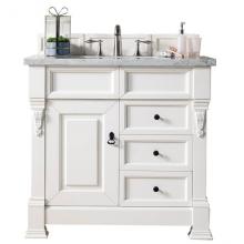James Martin Furniture 147-V36-BW-3CAR - Brookfield 36'' Bright White Single Vanity  w/ 3 CM Carrara Marble Top