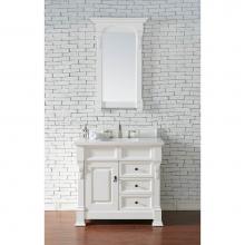 James Martin Furniture 147-V36-BW-3CLW - Brookfield 36'' Bright White Single Vanity  w/ 3 CM Classic White Quartz Top