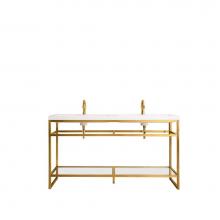 James Martin Furniture C105-V63-RGD-WG - Boston 63'' Stainless Steel Sink Console (Double Basins), Radiant Gold w/ White Glossy R
