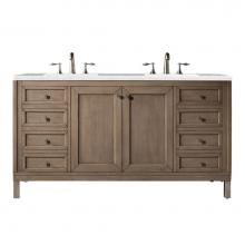 James Martin Furniture 305-V60D-WWW-3ESR - Chicago 60'' Double Vanity Whitewashed Walnut, w/ 3 CM Eternal Serena Quartz Top