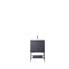 James Martin Furniture 801V23.6MGGBNKGW - Milan 23.6'' Single Vanity Cabinet, Modern Grey Glossy, Brushed Nickel w/Glossy White Co