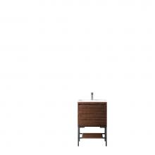 James Martin Furniture 801V23.6WLTMBKGW - Milan 23.6'' Single Vanity Cabinet, Mid Century Walnut, Matte Black w/Glossy White Compo