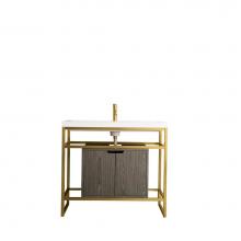 James Martin Furniture C105-V39.5-RGD-SC-AGR-WG - Boston 39.5'' Stainless Steel Sink Console, Radiant Gold w/ Ash Gray Storage Cabinet, Wh