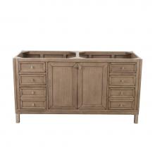 James Martin Furniture 305-V60D-WWW-3OCAR - Chicago 60'' Double Vanity Whitewashed Walnut, w/ 3 CM Carrara White Top