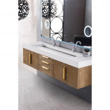 James Martin Furniture 389-V72D-LTO-G-GW - Mercer Island 72'' Double Vanity,  Latte Oak, Radiant Gold w/ Glossy White Composite Top