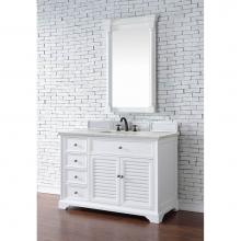 James Martin Furniture 238-104-V48-BW-3EJP - Savannah 48'' Single Vanity Cabinet, Bright White, w/ 3 CM Eternal Jasmine Pearl Quartz