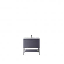 James Martin Furniture 801V35.4MGGBNKGW - Milan 35.4'' Single Vanity Cabinet, Modern Grey Glossy, Brushed Nickel w/Glossy White Co