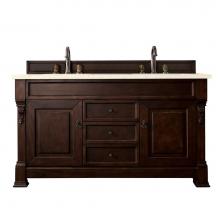 James Martin Furniture 147-114-5661-3EMR - Brookfield 60'' Burnished Mahogany Double Vanity w/ 3 CM Eternal Marfil Quartz Top