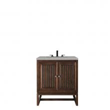 James Martin Furniture E645-V30-MCA-3ESR - Athens 30'' Single Vanity Cabinet, Mid Century Acacia, w/ 3 CM Eternal Serena Top