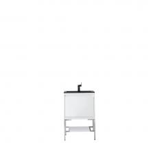 James Martin Furniture 801V23.6GWBNKCHB - Milan 23.6'' Single Vanity Cabinet, Glossy White, Brushed Nickel w/Charcoal Black Compos