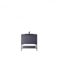 James Martin Furniture 801V35.4MGGMBKCHB - Milan 35.4'' Single Vanity Cabinet, Modern Grey Glossy, Matte Black w/Charcoal Black Com