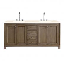 James Martin Furniture 305-V72-WWW-3EMR - Chicago 72'' Double Vanity Whitewashed Walnut, w/ 3 CM Eternal Marfil Quartz Top