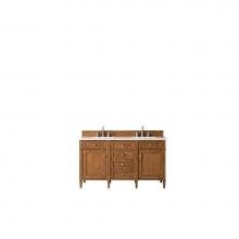 James Martin Furniture 650-V60D-SBR-3CLW - Brittany 60'' Saddle Brown Double Vanity w/ 3 CM Classic White Quartz Top