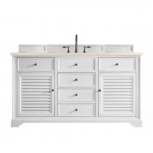 James Martin Furniture 238-104-V60S-BW-3EMR - Savannah 60'' Single Vanity Cabinet, Bright White, w/ 3 CM Eternal Marfil Quartz Top