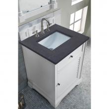 James Martin Furniture 238-104-V26-BW-3CSP - Savannah 26'' Single Vanity Cabinet, Bright White, w/ 3 CM Charcoal Soapstone Quartz Top