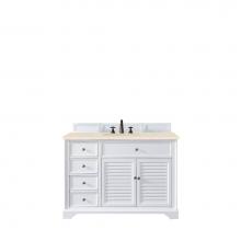 James Martin Furniture 238-104-V48-BW-3EMR - Savannah 48'' Single Vanity Cabinet, Bright White, w/ 3 CM Eternal Marfil Quartz Top