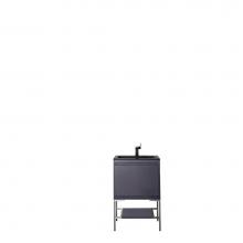James Martin Furniture 801V23.6MGGBNKCHB - Milan 23.6'' Single Vanity Cabinet, Modern Grey Glossy, Brushed Nickel w/Charcoal Black