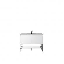 James Martin Furniture 801V47.3GWMBKCHB - Milan 47.3'' Single Vanity Cabinet, Glossy White, Matte Black w/Charcoal Black Composite