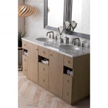 James Martin Furniture 960-V60D-SAP-3OCAR - Seaside 60'' Double Vanity, Silver Apricot w/ 3 CM Carrara White Top