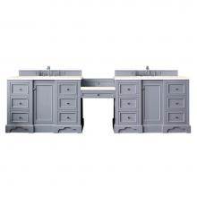 James Martin Furniture 825-V118-SL-DU-EMR - De Soto 118'' Double Vanity Set, Silver Gray w/ Makeup Table, 3 CM Eternal Marfil Quartz