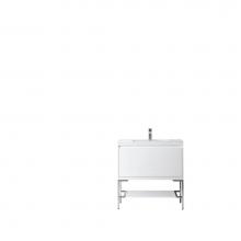 James Martin Furniture 801V35.4GWBNKGW - Milan 35.4'' Single Vanity Cabinet, Glossy White, Brushed Nickel w/Glossy White Composit
