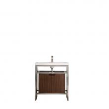 James Martin Furniture C105-V31.5-BNK-SC-WLT-WG - Boston 31.5'' Stainless Steel Sink Console, Brushed Nickel w/ Mid Century Walnut Storage
