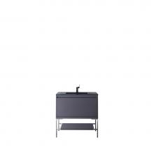 James Martin Furniture 801V35.4MGGBNKCHB - Milan 35.4'' Single Vanity Cabinet, Modern Grey Glossy, Brushed Nickel w/Charcoal Black