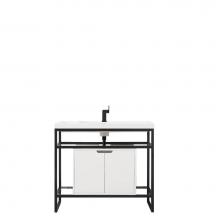 James Martin Furniture C105-V39.5-MBK-SC-GW-WG - Boston 39.5'' Stainless Steel Sink Console, Matte Black w/ Glossy White Storage Cabinet,