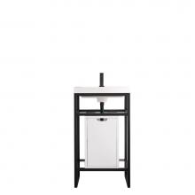 James Martin Furniture C105-V20-MBK-SC-GW-WG - Boston 20'' Stainless Steel Sink Console, Matte Black w/ Glossy White Storage Cabinet, W