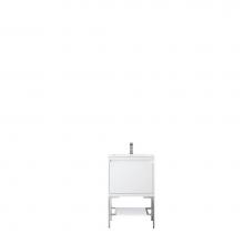James Martin Furniture 801V23.6GWBNKGW - Milan 23.6'' Single Vanity Cabinet, Glossy White, Brushed Nickel w/Glossy White Composit