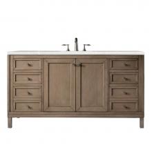 James Martin Furniture 305-V60S-WWW-3ESR - Chicago 60'' Single Vanity Whitewashed Walnut, w/ 3 CM Eternal Serena Quartz Top