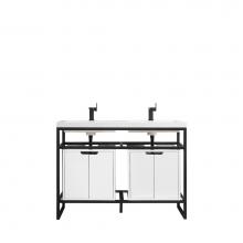 James Martin Furniture C105-V47-MBK-SC-GW-WG - Boston 47'' Stainless Steel Sink Console (Double Basins), Matte Black w/ Glossy White St