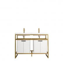 James Martin Furniture C105-V47-RGD-SC-GW-WG - Boston 47'' Stainless Steel Sink Console (Double Basins), Radiant Gold w/ Glossy White S