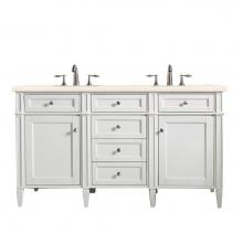 James Martin Furniture 650-V60D-BW-3EMR - Brittany 60'' Bright White Double Vanity w/ 3 CM Eternal Marfil Quartz Top