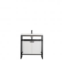 James Martin Furniture C105-V31.5-MBK-SC-GW-WG - Boston 31.5'' Stainless Steel Sink Console, Matte Black w/ Glossy White Storage Cabinet,