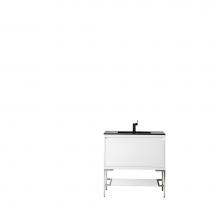 James Martin Furniture 801V35.4GWBNKCHB - Milan 35.4'' Single Vanity Cabinet, Glossy White, Brushed Nickel w/Charcoal Black Compos