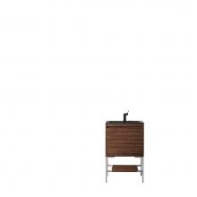 James Martin Furniture 801V23.6WLTBNKCHB - Milan 23.6'' Single Vanity Cabinet, Mid Century Walnut, Brushed Nickel w/Charcoal Black
