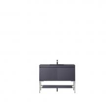 James Martin Furniture 801V47.3MGGBNKCHB - Milan 47.3'' Single Vanity Cabinet, Modern Grey Glossy, Brushed Nickel w/Charcoal Black
