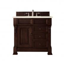James Martin Furniture 147-114-5566-3EMR - Brookfield 36'' Burnished Mahogany Single Vanity  w/ 3 CM Eternal Marfil Quartz Top