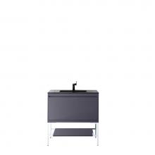 James Martin Furniture 801V35.4MGGGWCHB - Milan 35.4'' Single Vanity Cabinet, Modern Grey Glossy, Glossy White w/Charcoal Black Co