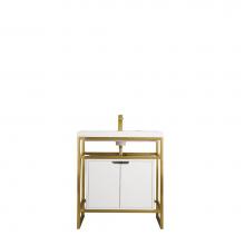 James Martin Furniture C105-V31.5-RGD-SC-GW-WG - Boston 31.5'' Stainless Steel Sink Console, Radiant Gold w/ Glossy White Storage Cabinet