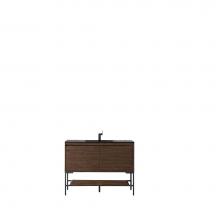 James Martin Furniture 801V47.3WLTMBKCHB - Milan 47.3'' Single Vanity Cabinet, Mid Century Walnut, Matte Black w/Charcoal Black Com