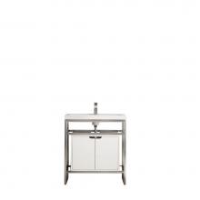 James Martin Furniture C105-V31.5-BNK-SC-GW-WG - Boston 31.5'' Stainless Steel Sink Console, Brushed Nickel w/ Glossy White Storage Cabin